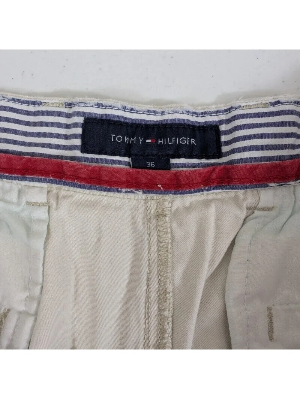 Tommy Hilfiger Men's Casual Khaki Chino Distressed Shorts Size 36